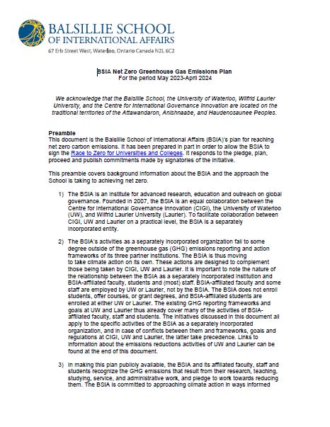 2023 BSIA Net Zero Greenhouse Gas Emissions Plan